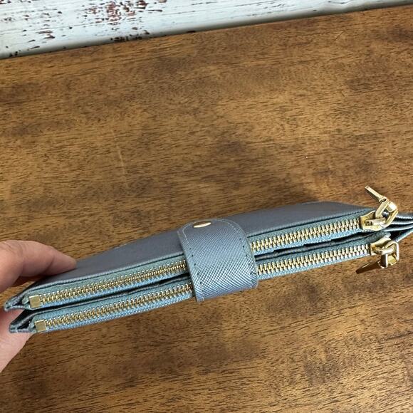 Womens Travelambo Bifold Multi Card Slim Case Wallet Metallic Blue RFID Zipper - Picture 8 of 8